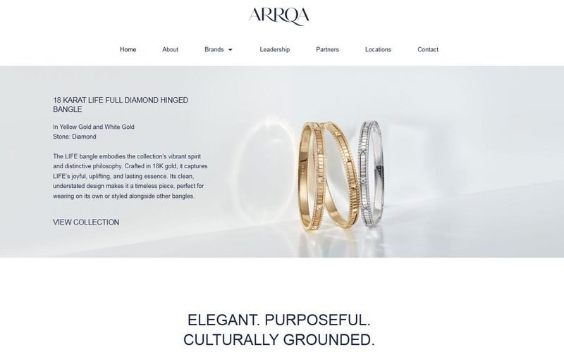 ARRQA Jewellery — WordPress luxury jewellery website built by freelance developer Vinith Kumar in Dubai, UAE