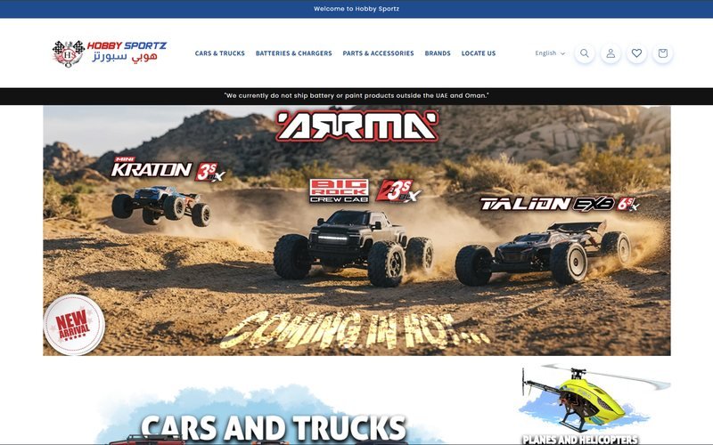 Hobby Sportz Dubai — WooCommerce RC cars store built by freelance developer Vinith Kumar in Dubai, UAE