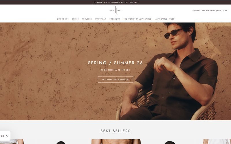 Lewis James — WooCommerce fashion store built by freelance developer Vinith Kumar in Dubai, UAE