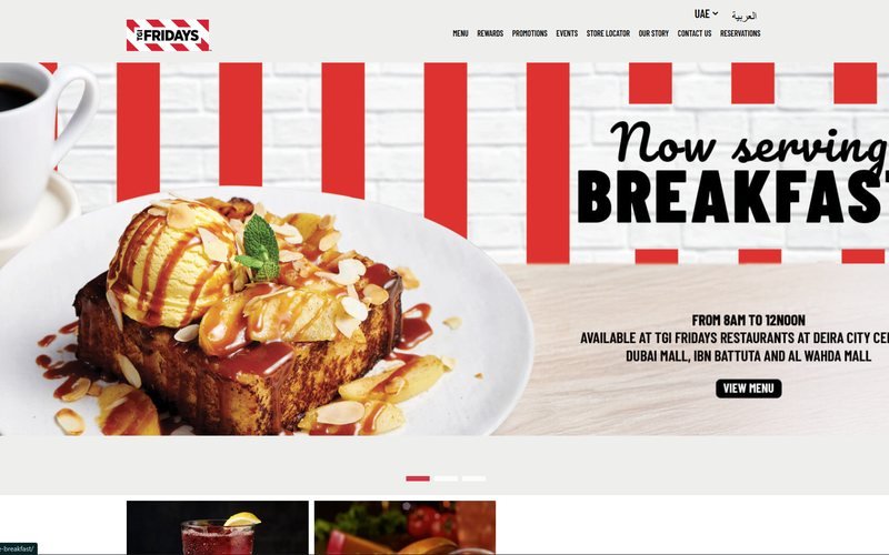 TGI Fridays Middle East — WordPress restaurant website built by freelance developer Vinith Kumar in Dubai, UAE